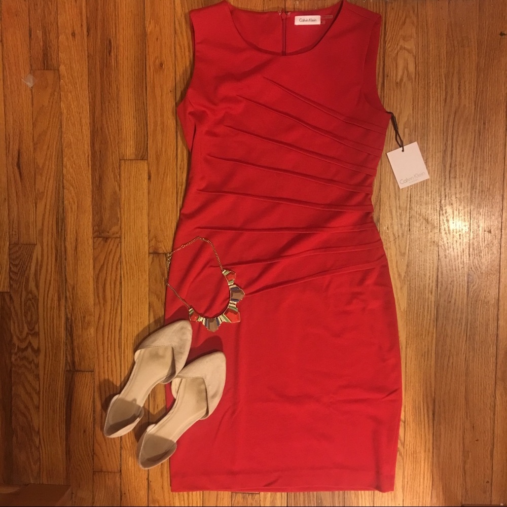 NWT Calvin Klein Sheath Dress- 6 Red